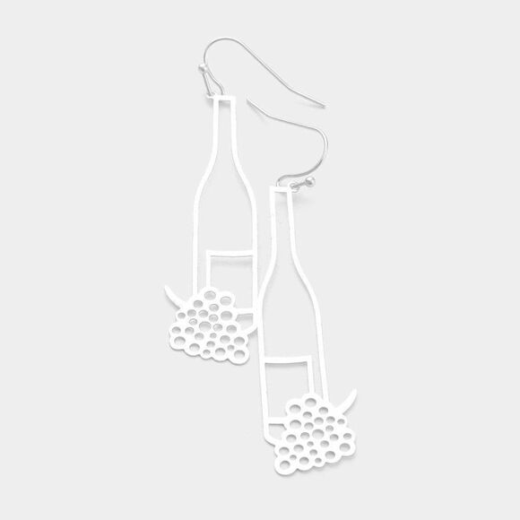 5/$25 Champagne Bottle Silver Tone Grape Earrings - Picture 4 of 6